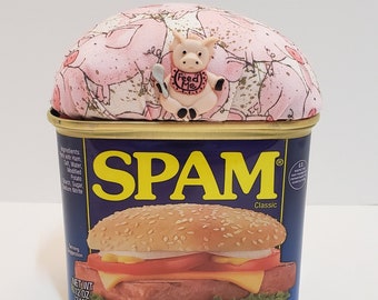 Spam, Tomato Soup and Sardine can pin cushions with removable lid for storage!