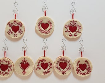 Linzer Felt Cookies with Redwork Embroidery