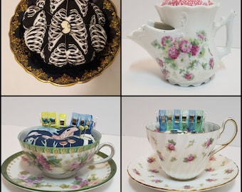 Pin Cushions made from Vintage Tea Cups/Saucer, Saucer and  Shaving Scuttle Mug!