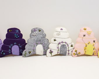 Busy As A Bee In A Beehive Pin Cushions! In 6 colours, each also come with 6 coordinating pins!