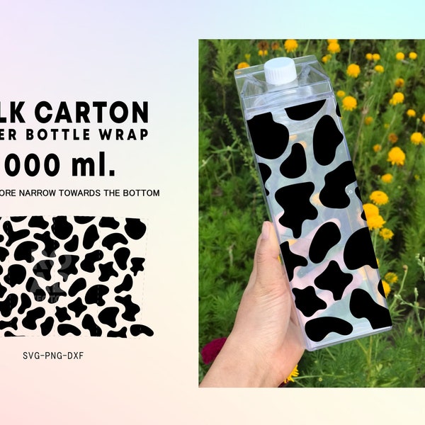 Kuh Tier nahtlose Muster Milch Karton Flasche wrap 1L, Acryl Wasserflasche wrap 1000 ml, Instant download svg geschnitten Datei für Cricut