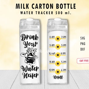 Drink Your Water Heifer, Acrylic Milk carton bottle water tracker 500 ml, Sunflower Cow Wrap Svg, Cut file digital download