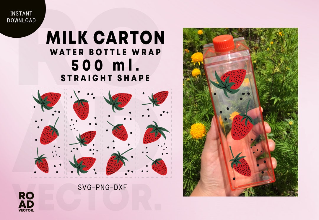 Strawberry Seamless Milk Carton Bottle Wrap Svg, Fruit Acrylic Water