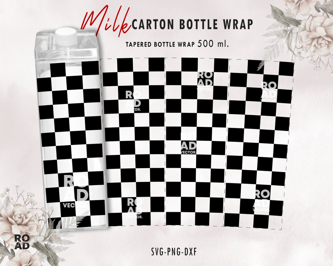 Checkered Retro Pattern 500 Milk Carton Bottle Wrap, Acrylic Water ...