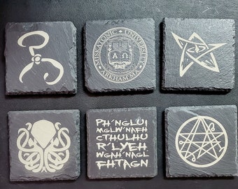 Sous-bocks Cthulhu / Eldritch en ardoise noire (individuels ou lot de 6)