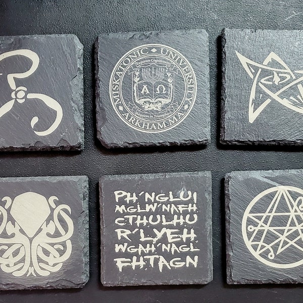Cthulhu / Eldritch Black Slate Coasters (Individual or Set of 6)