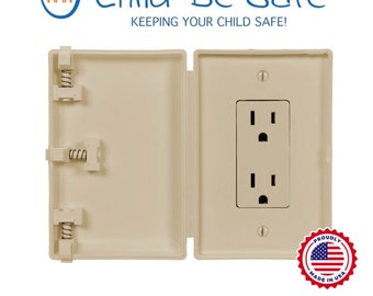 Protector de enchufe de pared a prueba de niños, diseño rectangular moderno Decora, fabricado en EE. UU., blanco o marfil.