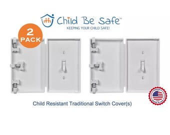 Childproof Light Switch Cover: Traditional Toggle, USA Made, White (2-Pack)