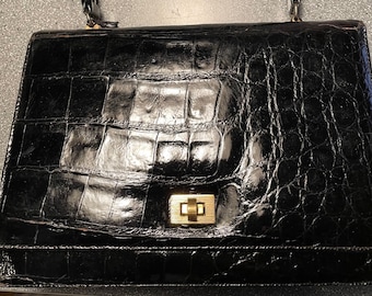 Black Alligator handbag 7"x9.5" from handle 11" total height