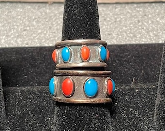 Men's & Woman's matched Rings - Sterling, Turquoise and Coral