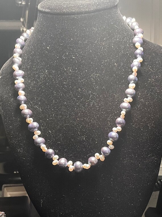 White and larger blue river pearl Necklace