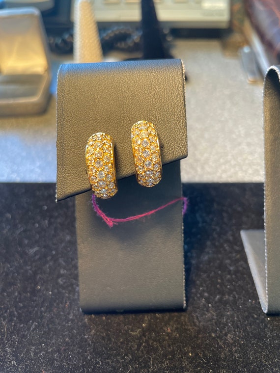 Pave Swarovski clip earrings 12K GF