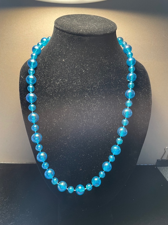 Necklace turquoise  two-sized glass beads