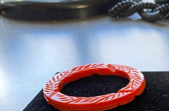 Orange plastic bangle, carved - image 2