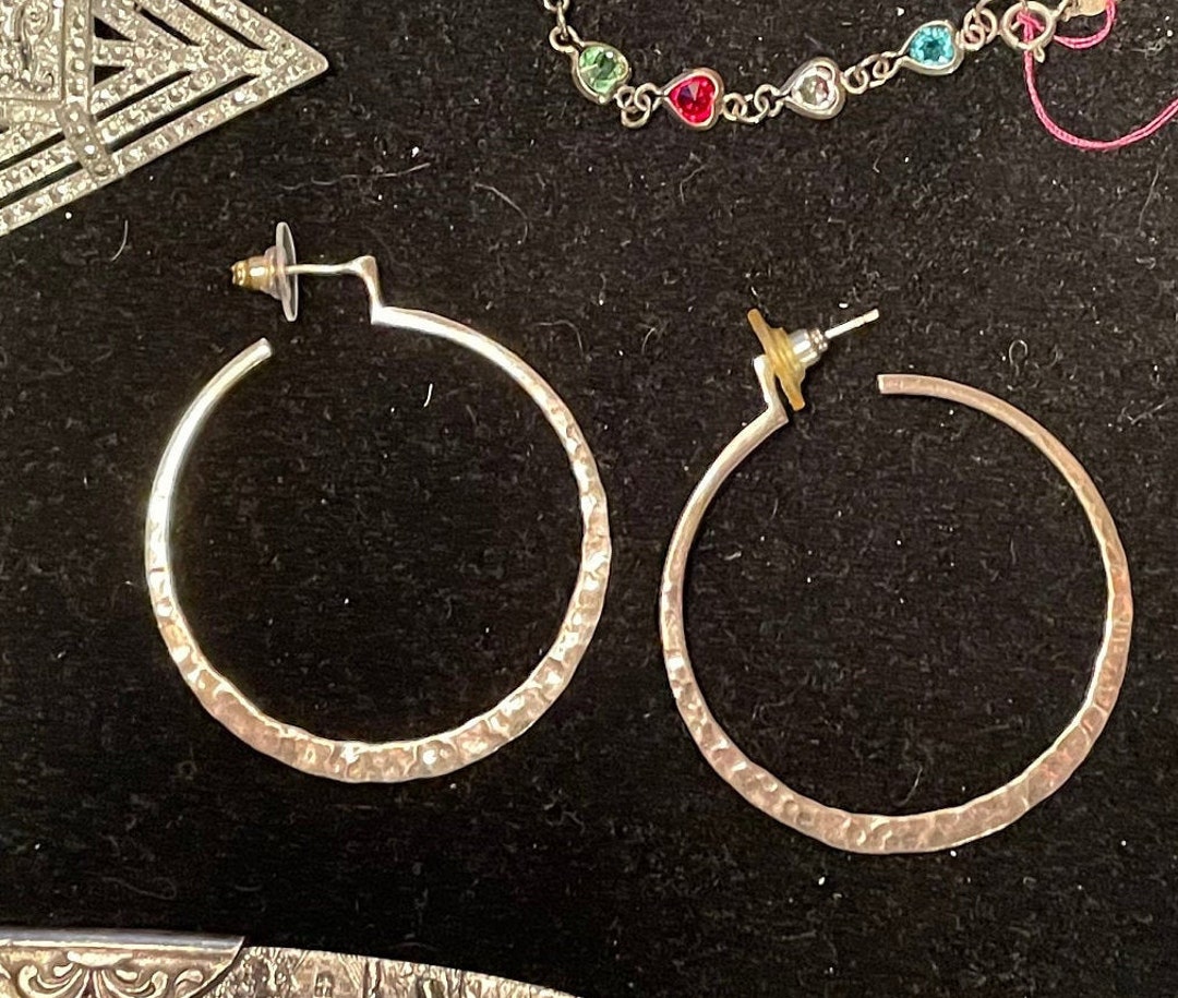 Orecchini Grandi A Cerchio Argento - 2 Cerchi In Metallo Martellato Tono Argento Stile Tribale E Retro - Foto 4