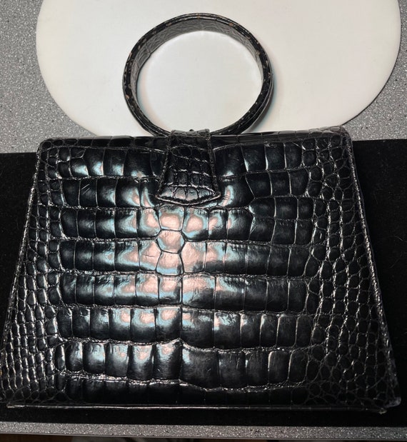 Black crocodile 50's pocketbook 10"x9" - image 2