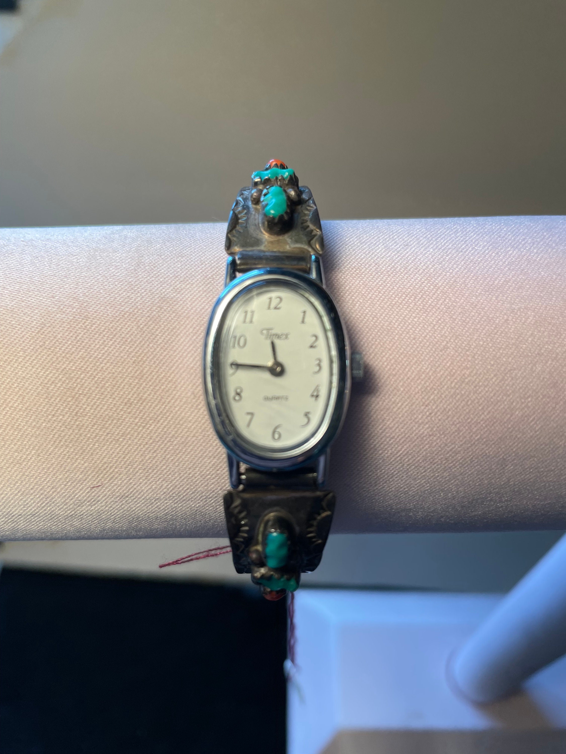 Timex Sterling Silver W/ Native American Turquoise and Coral 