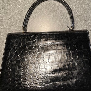 Black Alligator handbag 7x9.5 from handle 11 total height image 2