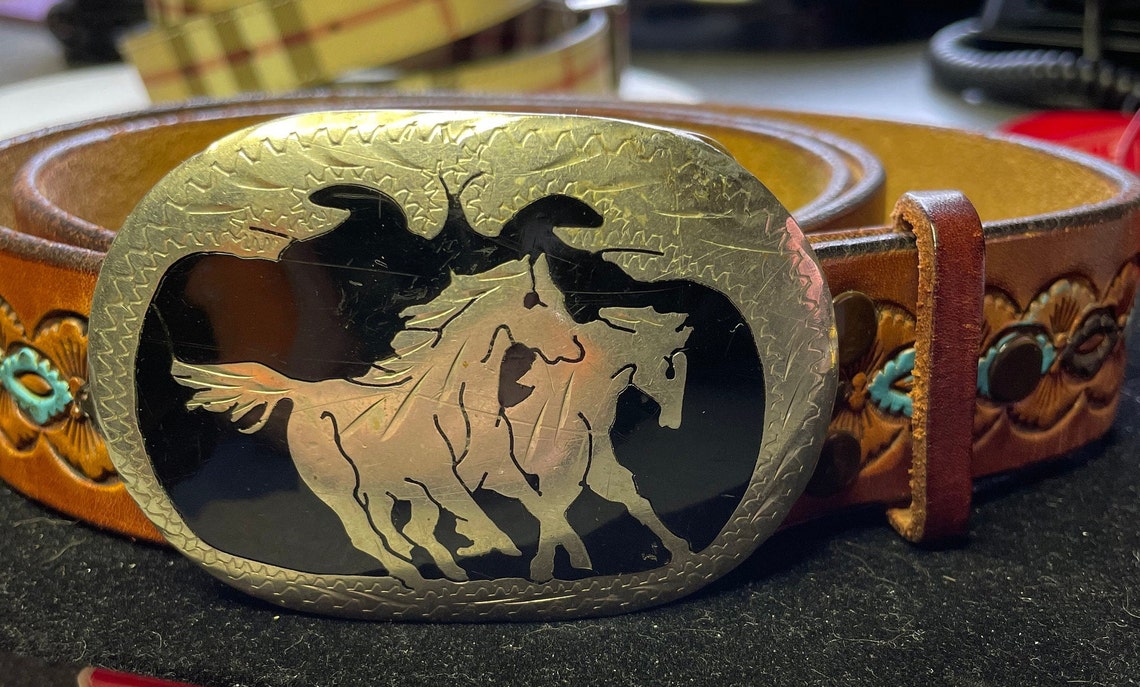 Belt With Sterling Silver Horse Buckle 48 Long Etsy Norway