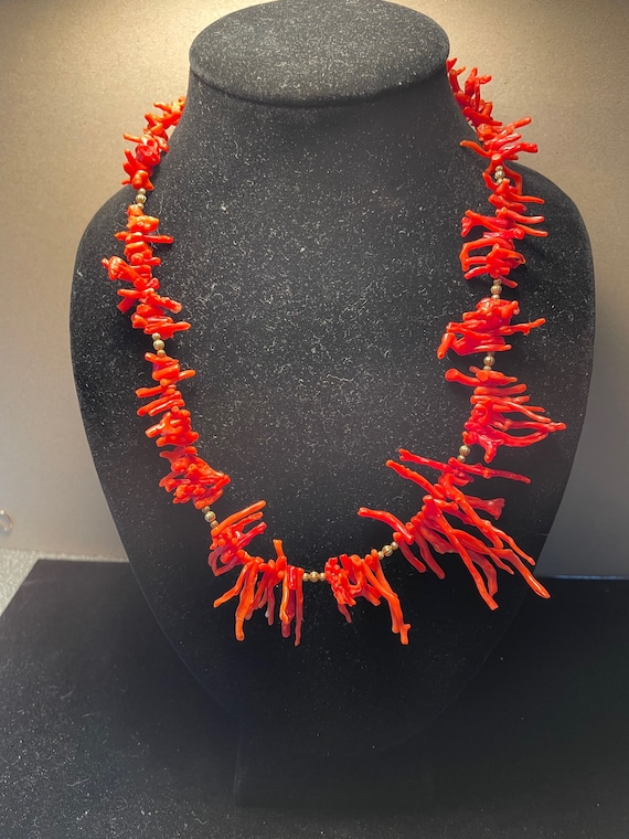 Necklace of natural red branch coral