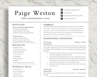 Plantilla de CV para Word y Páginas, Plantilla de CV, Plantilla de CV Moderna Descarga Instantánea, Plantilla de CV Profesional, Plantilla de Carta de Presentación