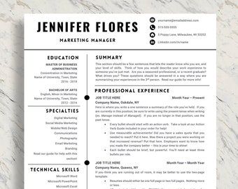 Resume Template for Word & Pages, CV Template, Modern Resume Template Instant Download, Professional Resume Template, Cover Letter Template