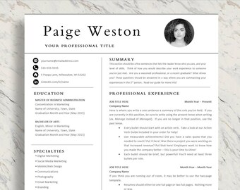 Resume Template for Word & Pages, CV Template, Modern Resume Template Instant Download, Executive, Creative, Resume with Photo, 1, 2 Pages
