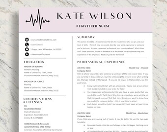 Nurse Resume Template for Word & Pages, CV Template, Modern Resume Template Instant Download, Simple Resume, Cover Letter, 1, 2 Pages, Easy
