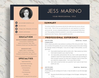 Modern Resume template with Cover Letter and References for Microsoft Word and Pages Pc and Mac 1 2 pages, marketing, sales, nurse resume