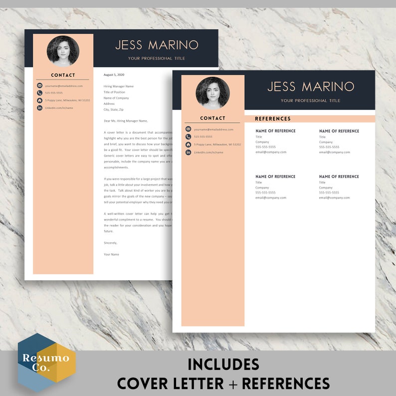 Modern Resume Template With Cover Letter and References for Microsoft ...