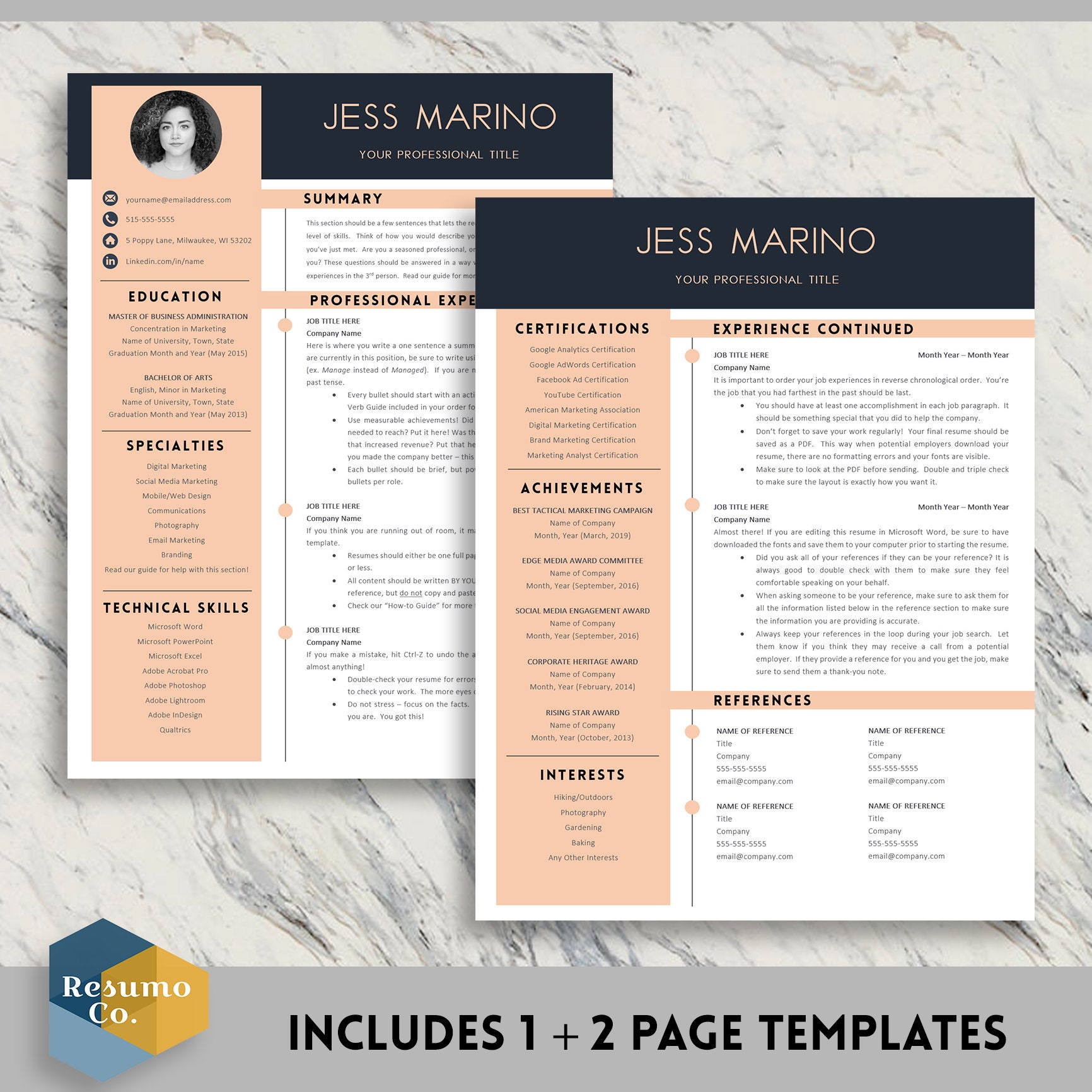 Modern Resume Template With Cover Letter and References for Microsoft ...