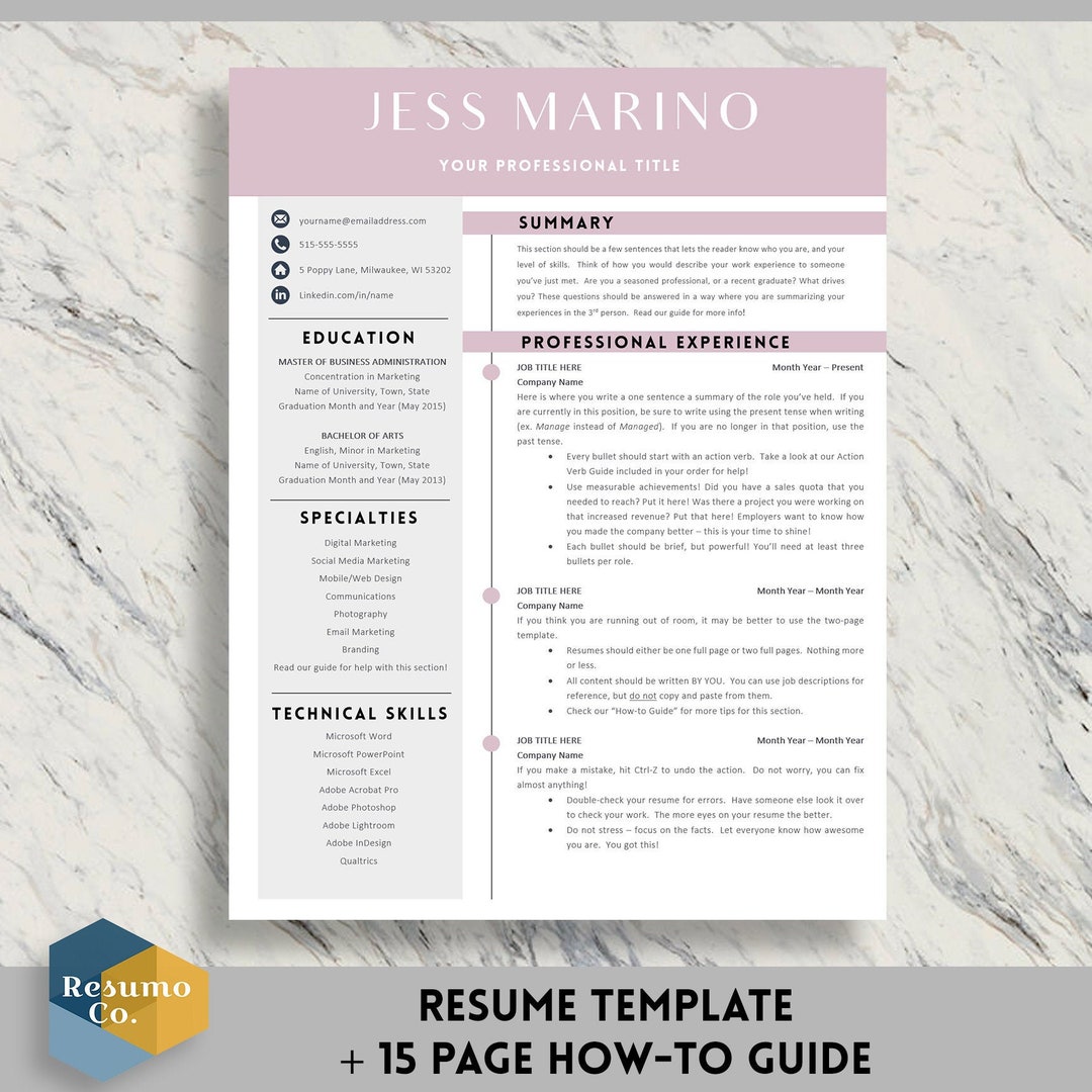 Resume Template for Word | 1 & 2 Page Professional Resume Template ...