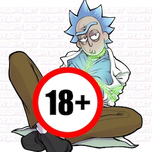 Peut inclure: Une illustration de dessin animé représentant un personnage aux cheveux bleus en pointe, portant une chemise bleu clair et une blouse blanche, avec un pantalon marron et des chaussures noires. Un mètre ruban vert vif entoure le cou. Un cercle rouge avec 18+ est centré.