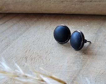 Ohrstecker 10mm schwarz matt Cabochon Ohrringe schwarze Fassung Polaris