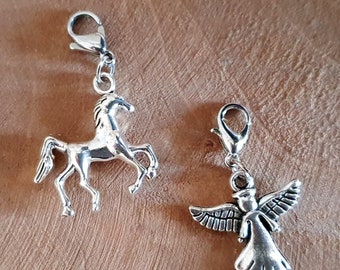 Charms | Anhänger | Engel und Pferd | bronzefarben und silberfarben