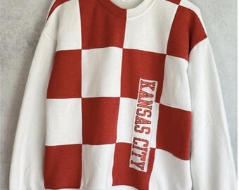 Custom Game Day, Pro, College, High School, Apparel, Upcycled, Reworked, Gameday Outfit, Checkerboard, One of a kind, 1 of 1, Sweatshirt
