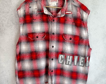 Custom Game Day, Pro, College, Football, Highschool, Team, Apparel, Upcycled, Reworked, Gameday Outfit, 1 of 1, Flannel shirt, Sleeveless