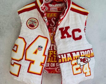 Custom Puffer Vest, Jersey, Wedding Gift, Bridal Fashion, Game Day, Pro, College, Football, Hockey, Upcycled, Reworked, Wifey