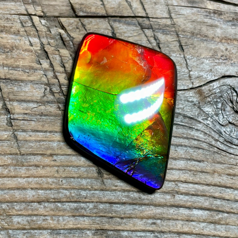 Rainbow Multicoloured Ammolite Gemstone Cabochon, Freeform Canadian Ammonite Gem image 3