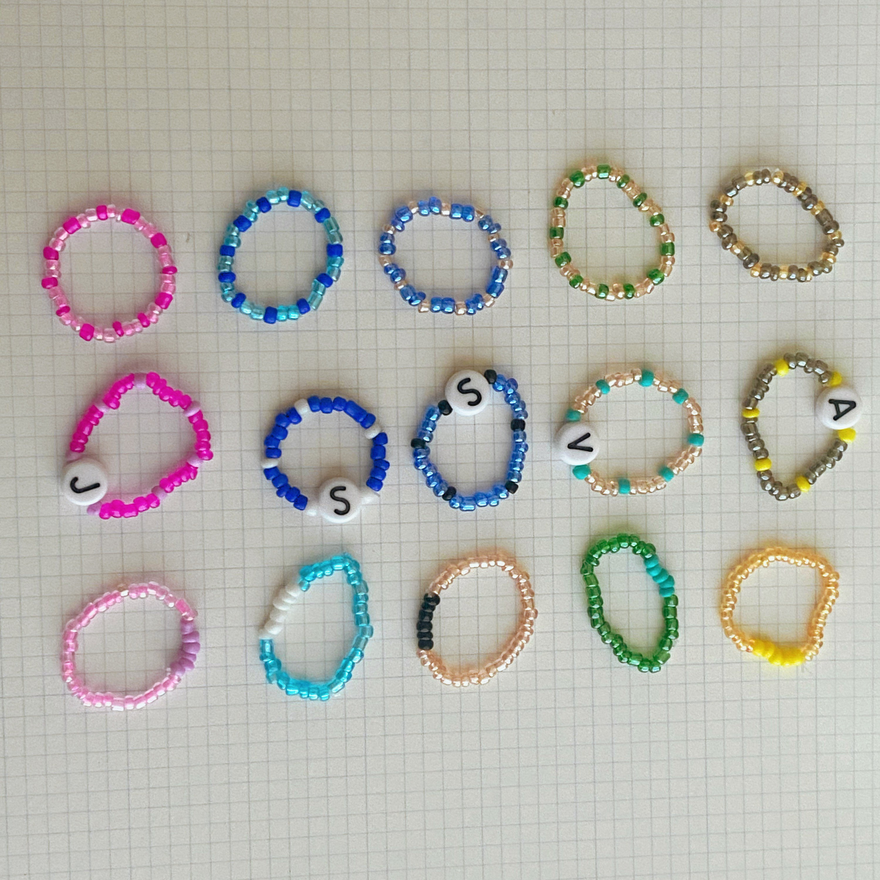 Letter Seed bead ring set cute seed bead rings stackable Etsy