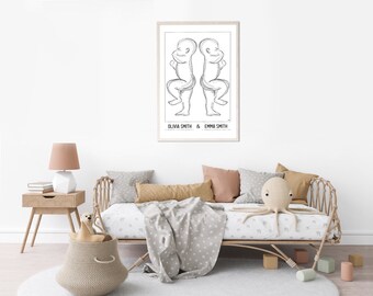 DIGITAL DOWNLOAD - Personalized 1:1 Scale Birth Poster (twins)