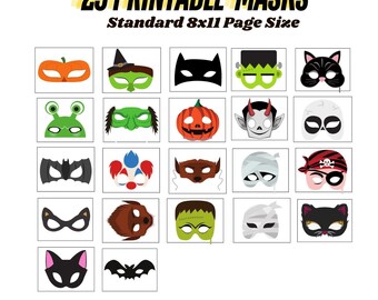 23 Printable Masks I Standard PDF I Instant Download I Animal Halloween Witch Cat Zombie