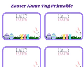 Easter Name Tag Printable Set of 4 [Instant Download JPG PDF] 8x11 Children's Church Placemat Gift Tag Purple Blue Pink green Printable