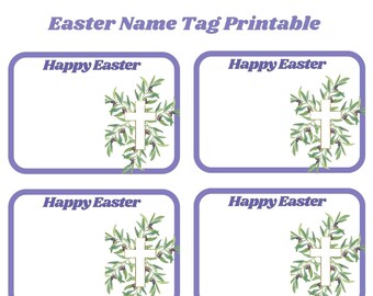 Easter Name Tag Printable Set of 3 Colors [Instant Download JPG PDF SVG] 8x11 Childrens Church Placemat Gift Tag Purple Blue green Printable