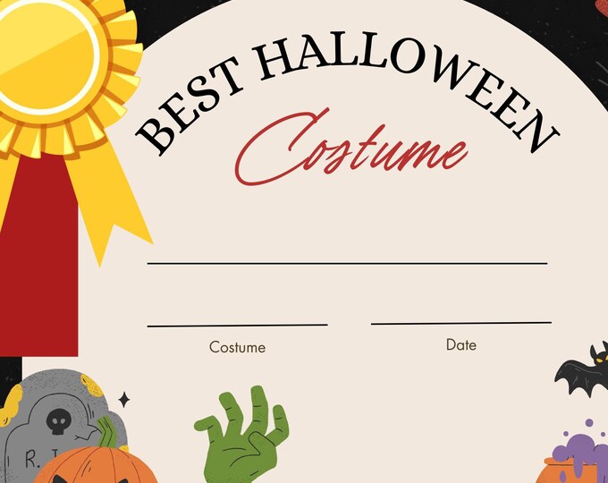Halloween Costume Certificate PDF Instant Download Etsy