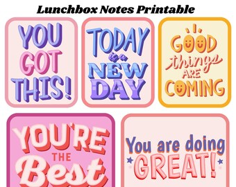 Girls & Boys Motivational Lunchbox Notes - 8 Pages [Instant PDF or JPEG Download] Positivity Encouragement Support Joy Fun Kids Lunch Notes