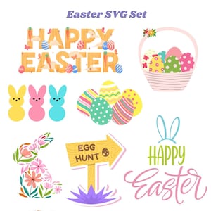Pâques JPG SVG [téléchargement instantané] lapin panier chasse aux œufs famille église enfants joyeuses pâques ensemble