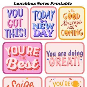 Mädchen & Jungen motivierende Lunchbox Notizen - 8 Seiten [Instant PDF oder JPEG Download] Positivität Ermutigung Unterstützung Joy Fun Kids Lunch Notizen
