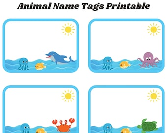 Ocean Animals Children's Name Tag [Instant Download] 8x11 Nametag Placemat Setting Gift Tag White Background Printable Girls & Boys Unisex