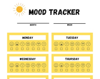 Mood Tracker I Weekly I Kids Teens Adults I Printable I Instant Download PDF JPG I Checkmark I Simple I Bright